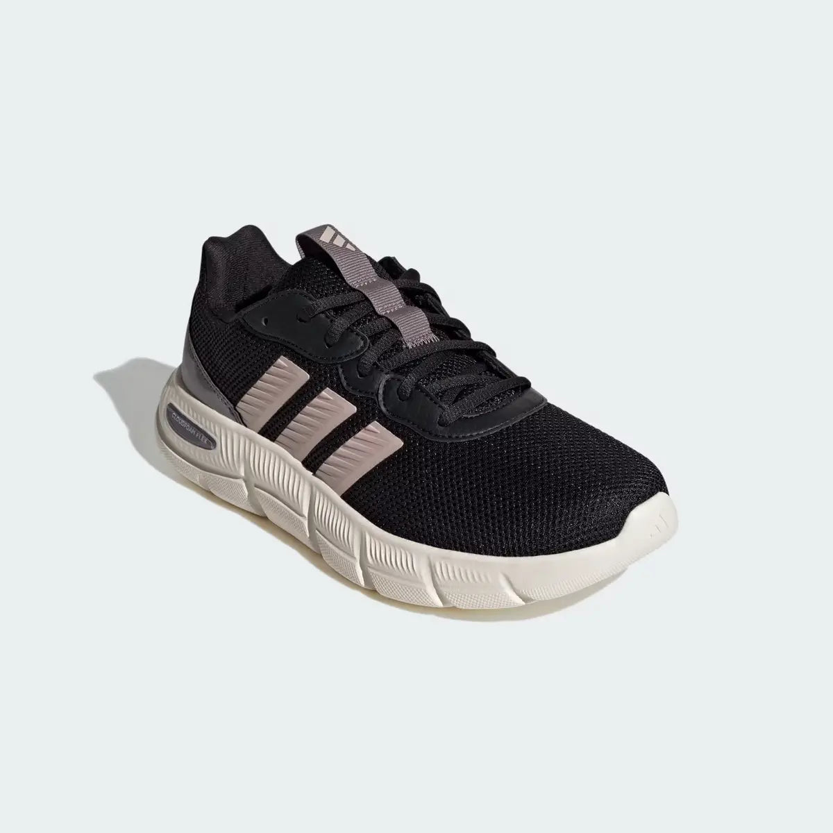 Zapatillas mujer Adidas Cloudfoam Flex negras y rosa vista en ángulo frontal de tres cuartos