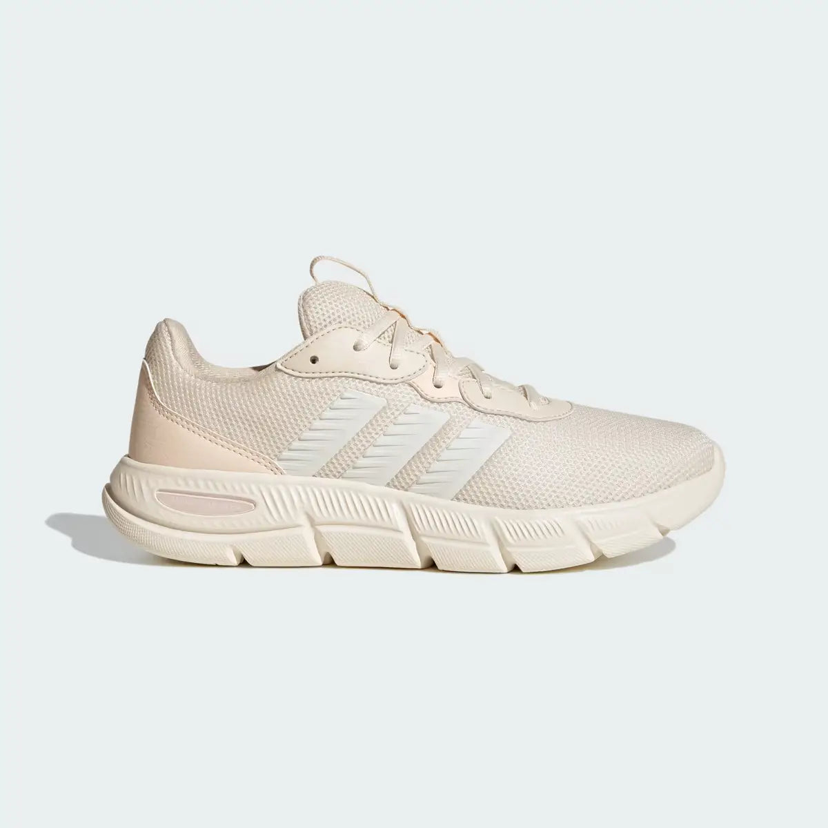 Perfil lateral externo de zapatillas casuales mujer Adidas Cloudfoam Flex en color beige y rosa