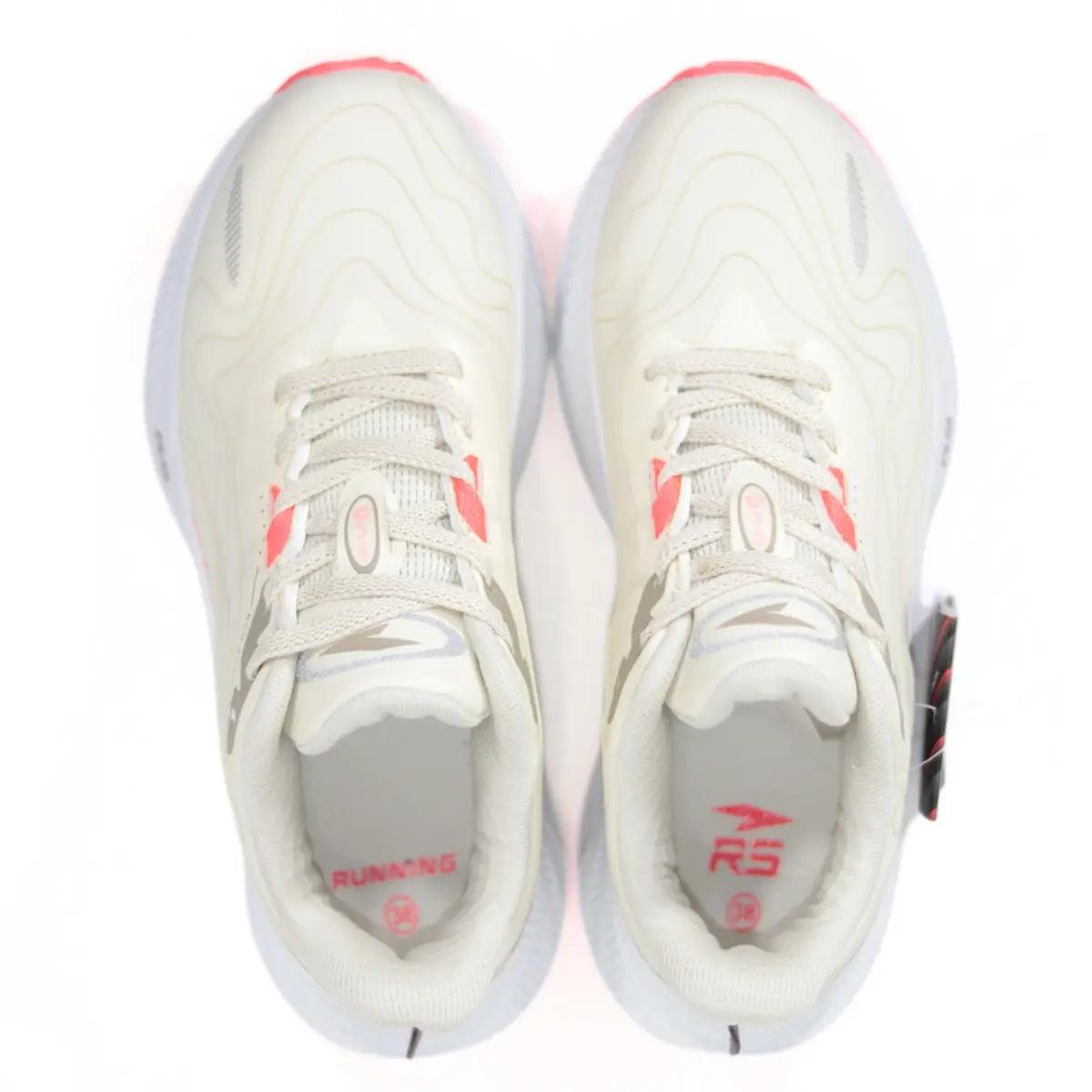 Vista superior interior de zapatillas RS Performance Eco Women mujer beige con cordones y lengüeta transpirable