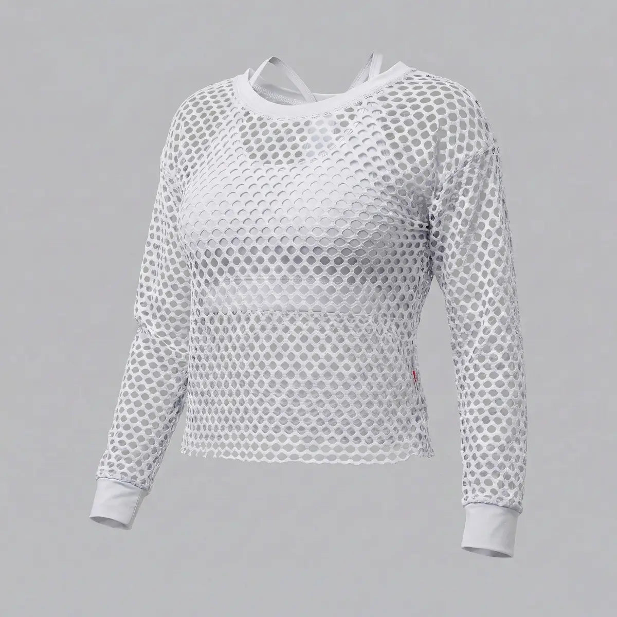 Crop top deportivo de malla blanca manga larga tejido tipo red mujer Panamá