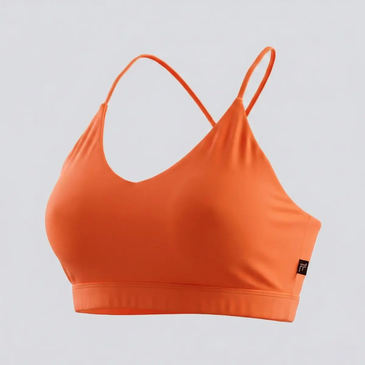 Top deportivo naranja tiras finas spaghetti marca BYLOVE fondo blanco