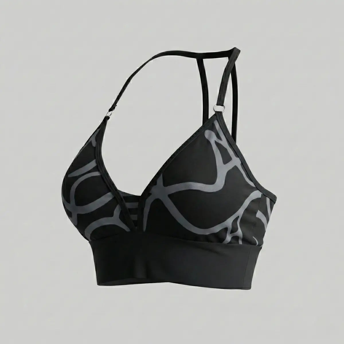 Top deportivo marca Latinas estampado negro detalle escote y tiras ajustables