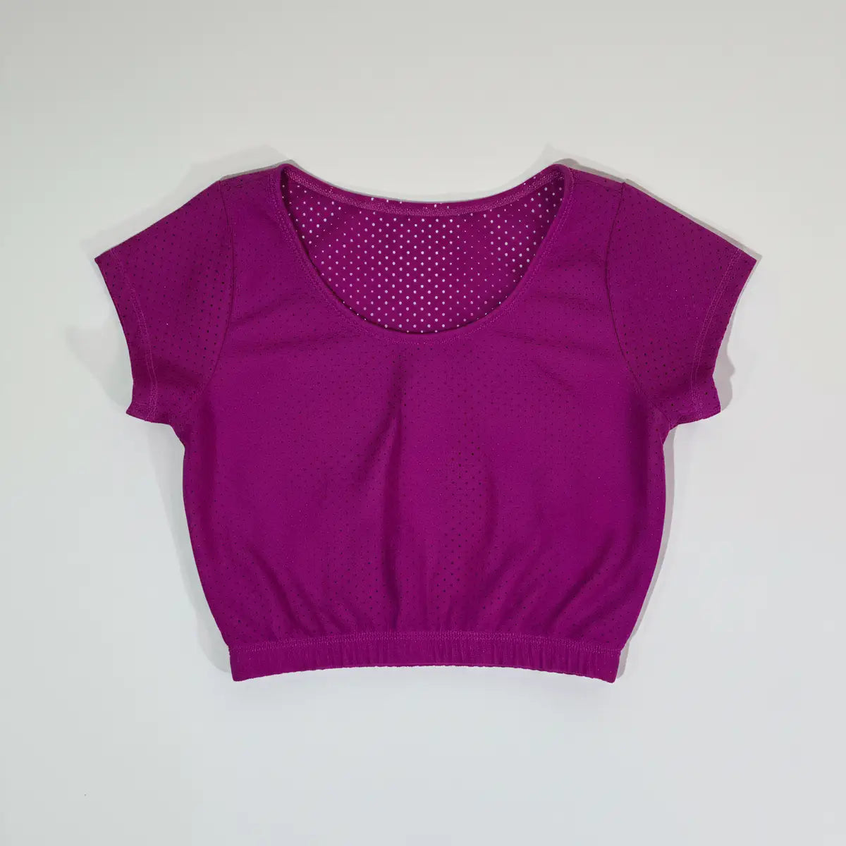 Crop top deportivo manga corta púrpura tejido microperforado con banda elástica mujer