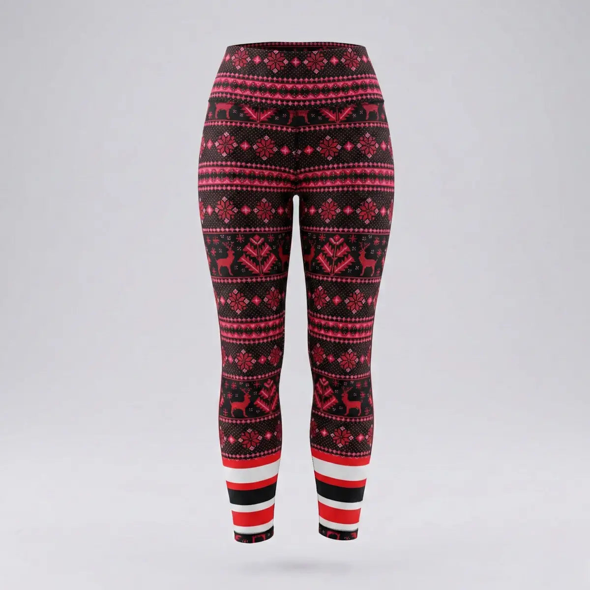 Leggings deportivos navideños rojos estampado nórdico renos y cintura alta