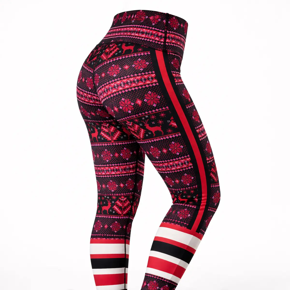 Leggings deportivos con franja lateral negra que estiliza la figura estampado navidad