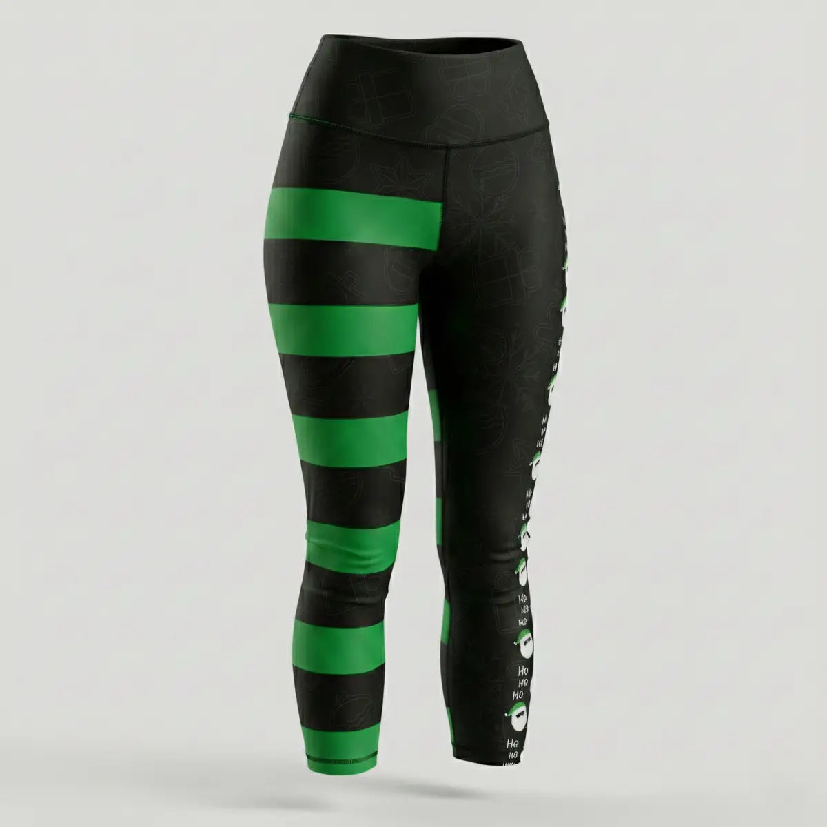 Leggings deportivos navideños asimétricos rayas verdes y negro mujer Panamá