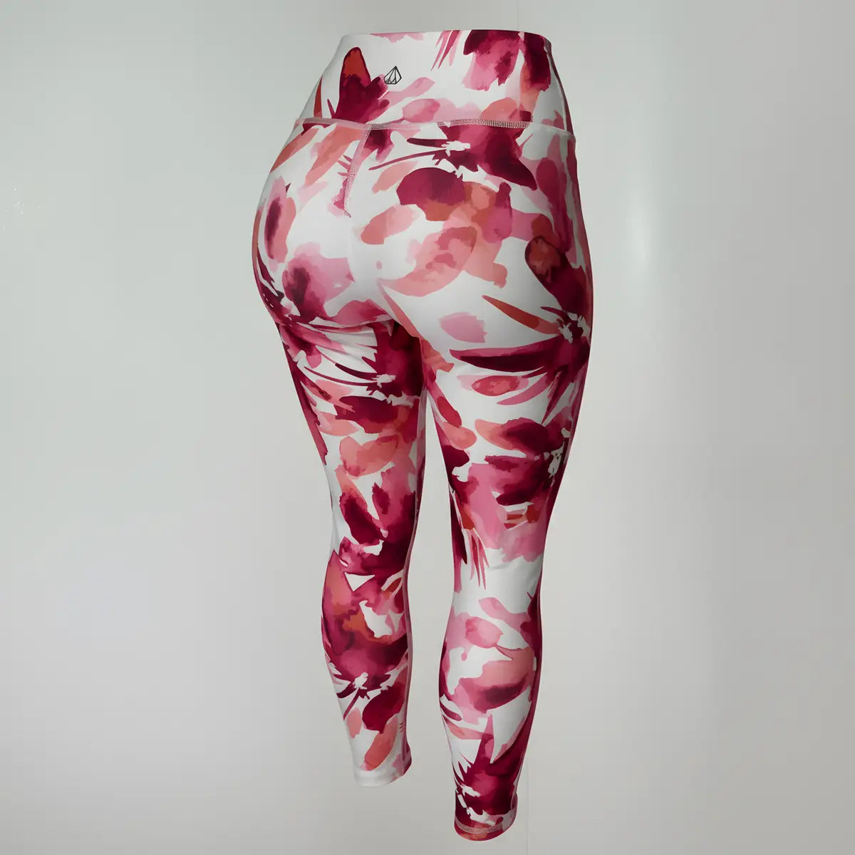 Vista trasera leggings deportivos blancos estampado floral rosa cintura alta