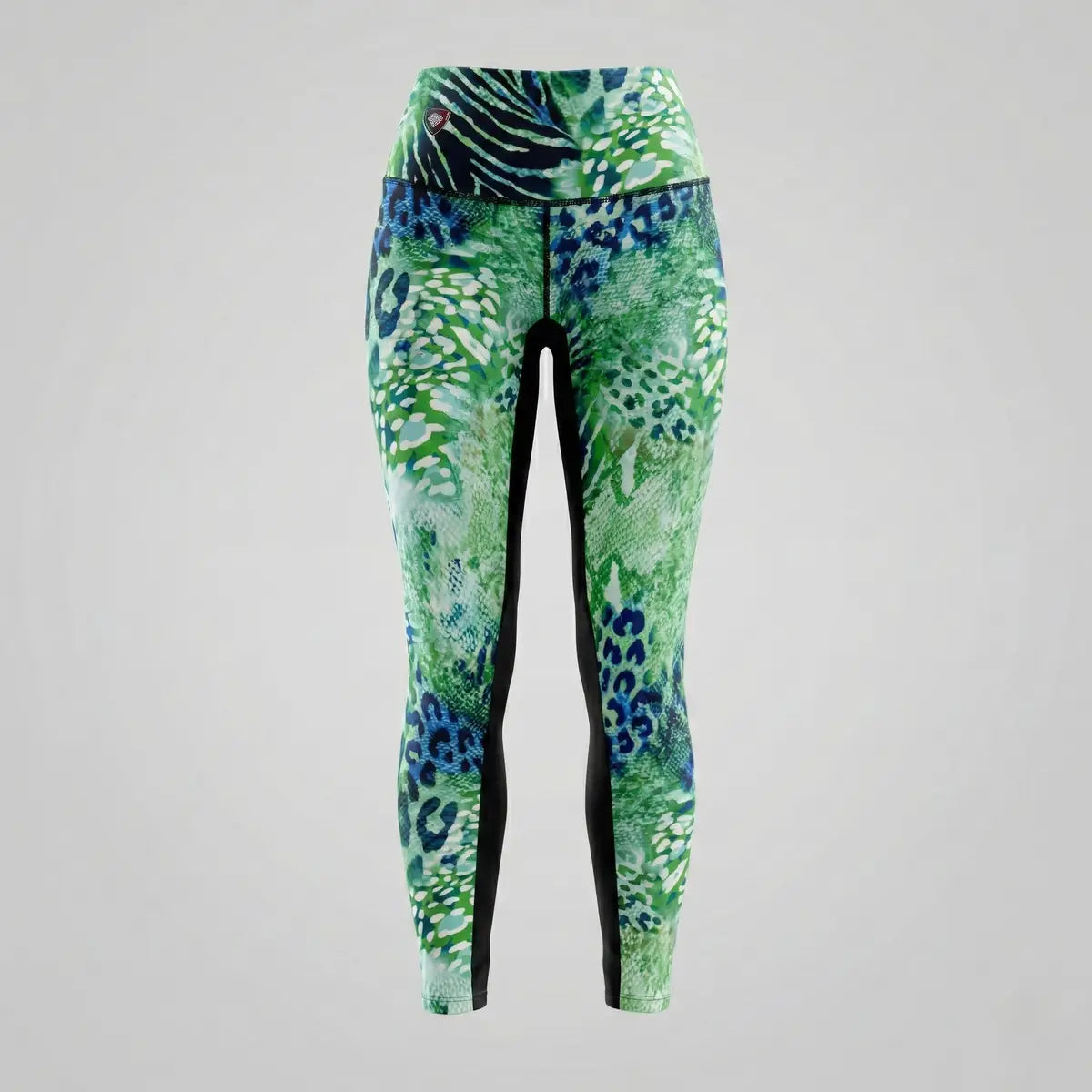Leggings deportivos BJX estampado tropical verde aqua con panel interno negro adelgazante