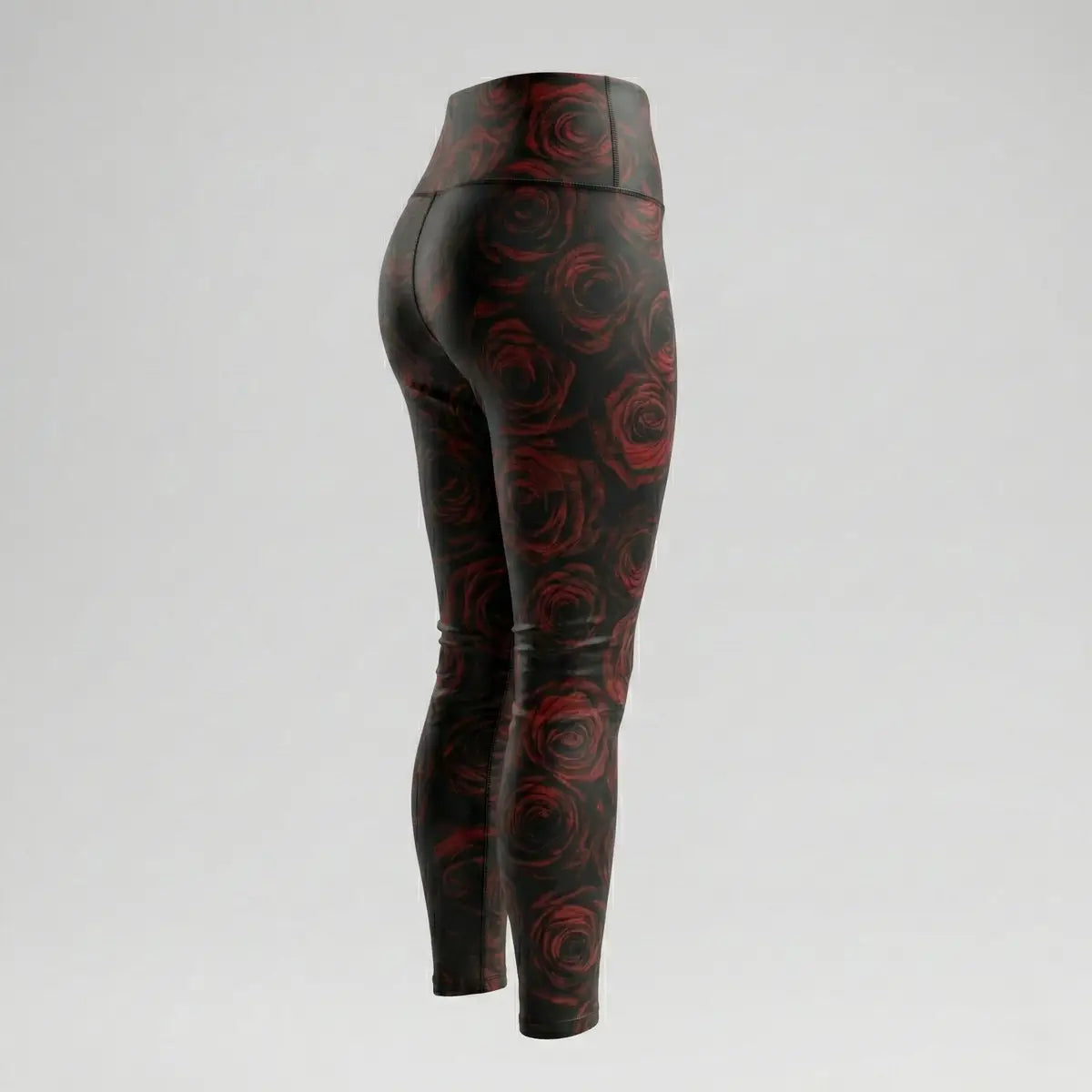 Vista lateral leggings colombianos diseño floral rosas rojas elegante