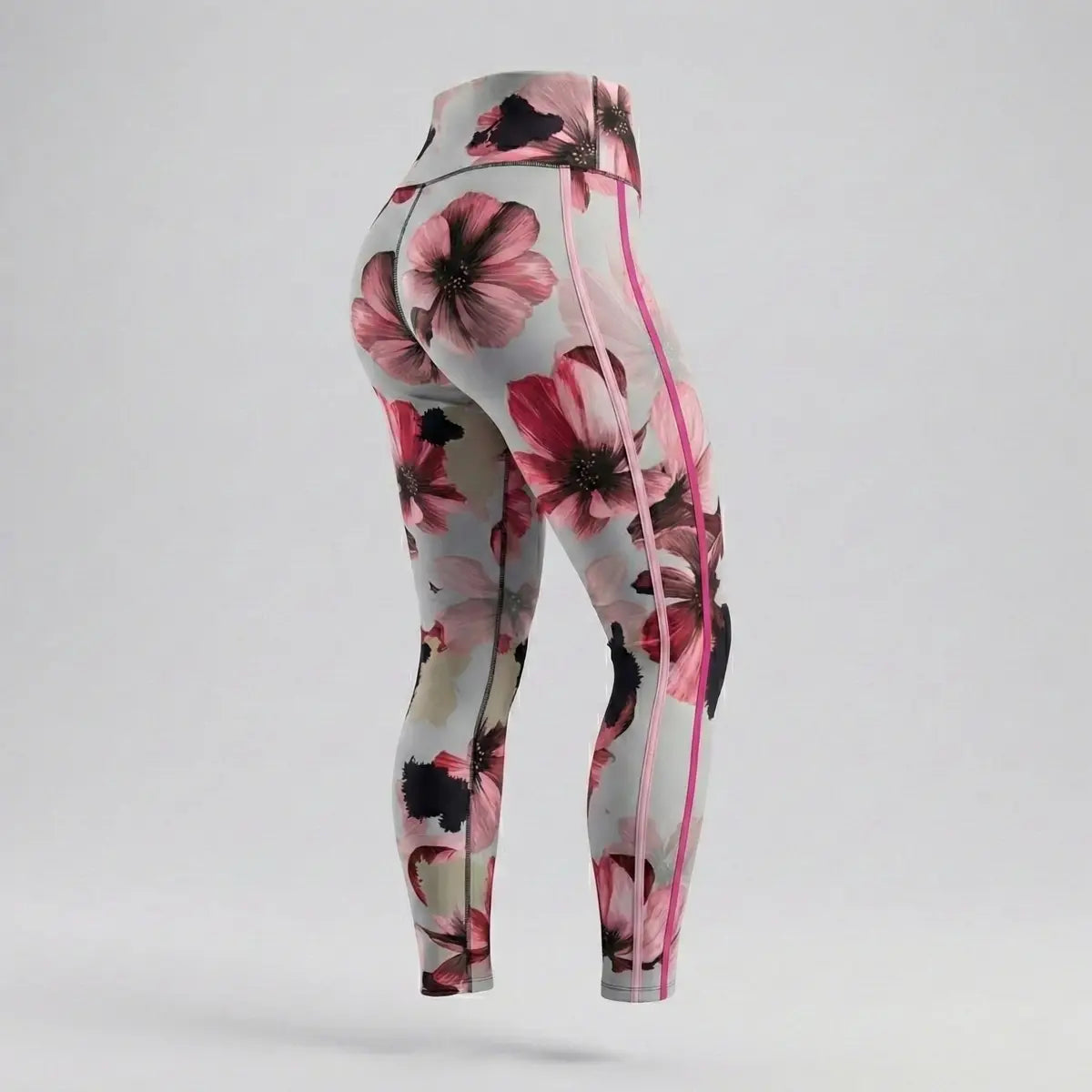 Leggings con franja lateral rosa que estiliza la figura estampado floral