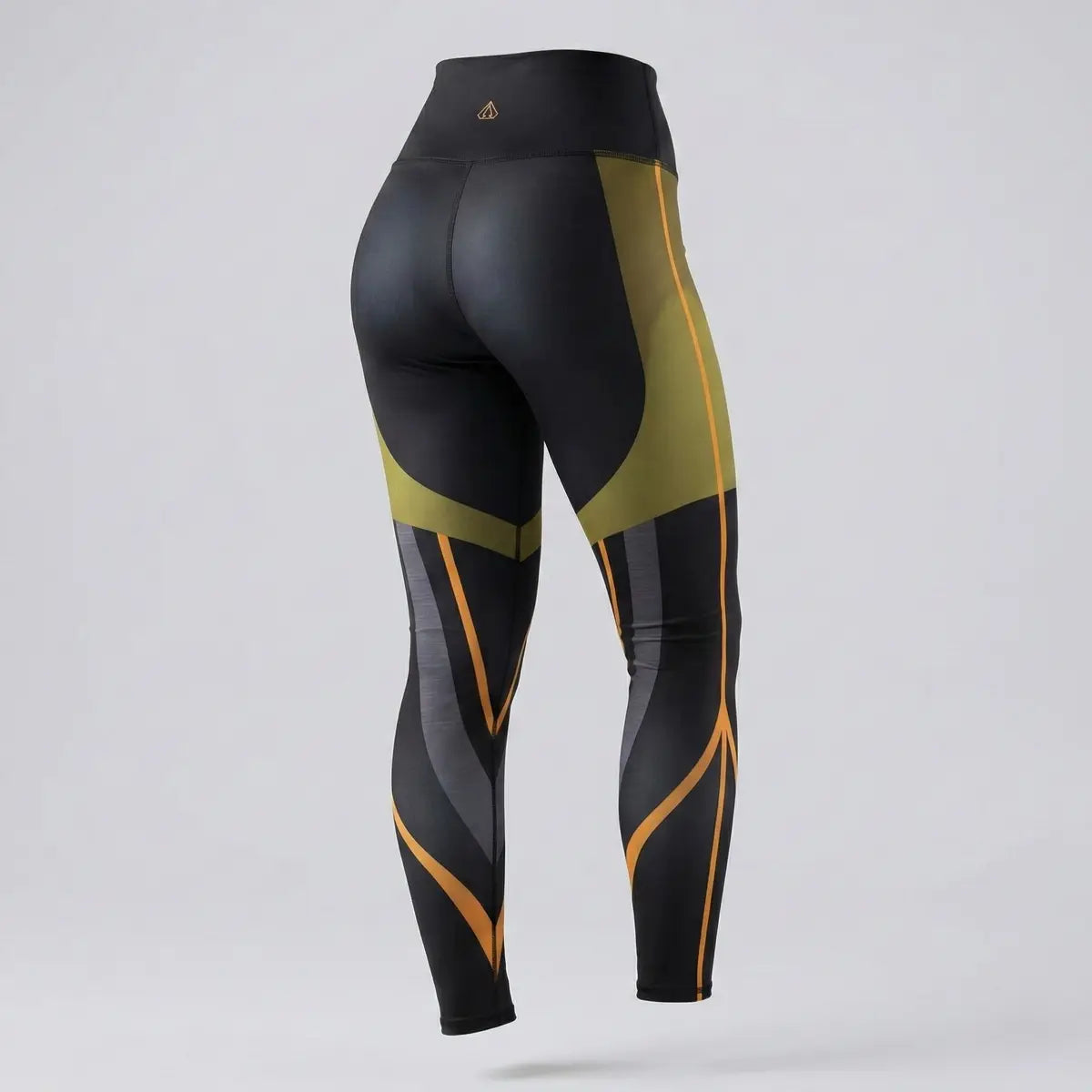 Vista trasera leggings BJX diseño color block negro y oliva que estiliza la figura
