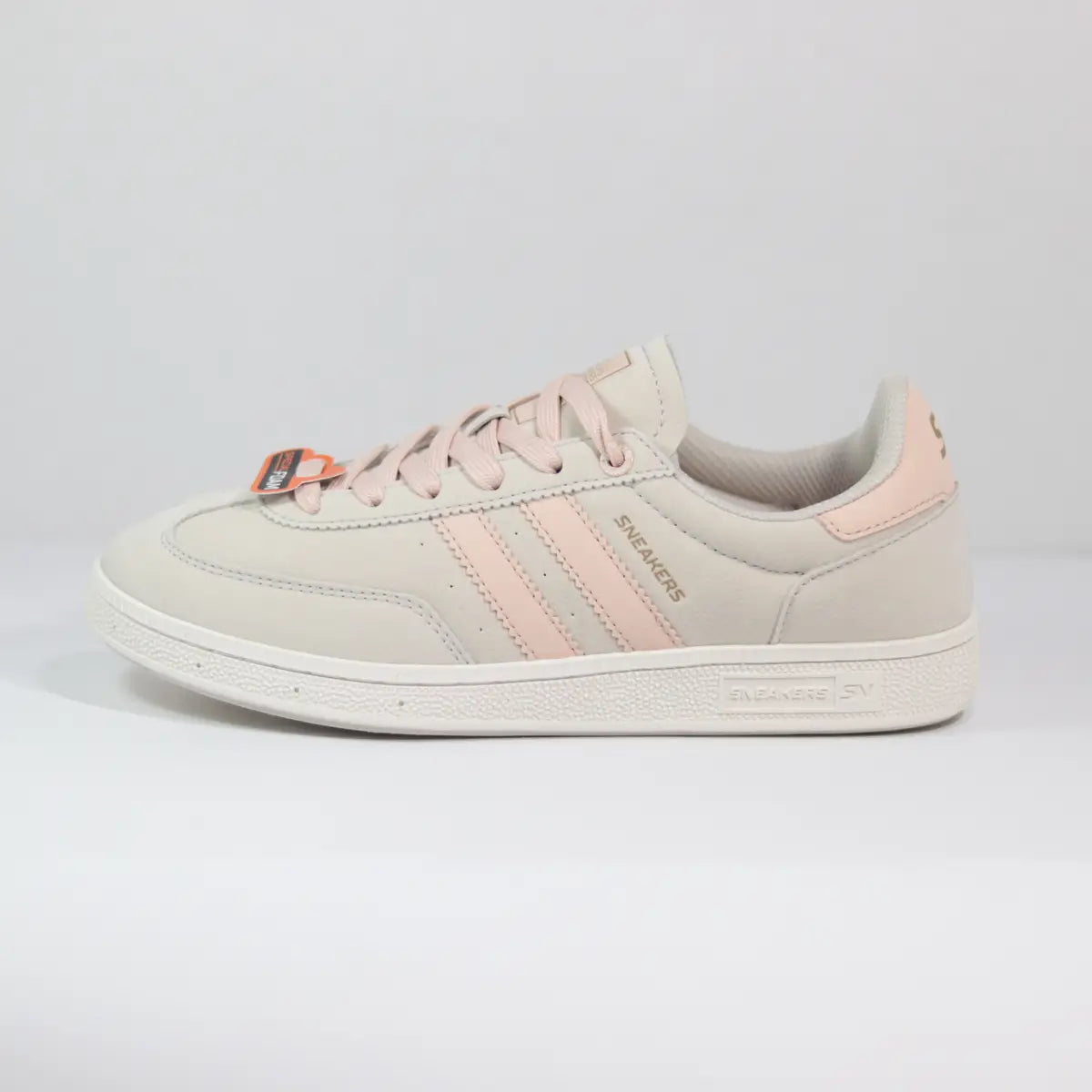 Zapatillas casuales mujer Sneakers Supply Urban Classics beige con franjas color melocotón y texto dorado