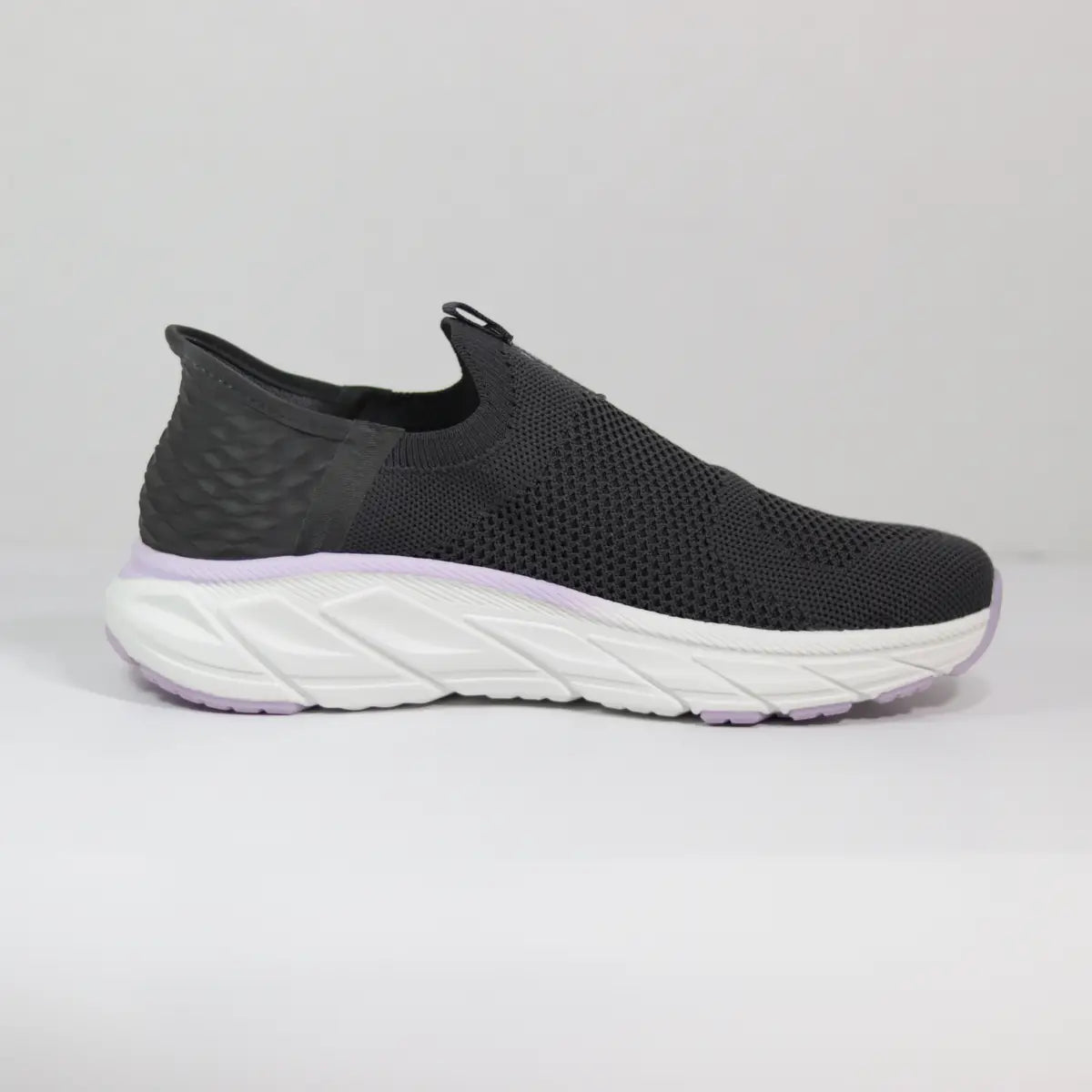 Vista lateral interna zapatillas mujer Sneakers Supply sin cordones gris oscuro y lavanda