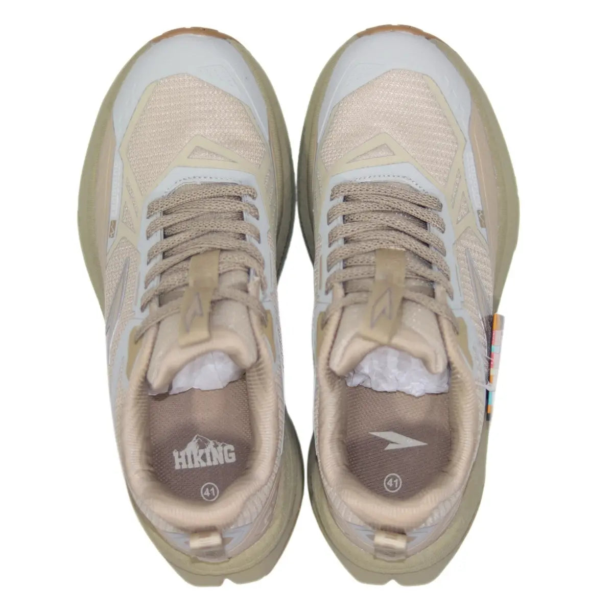 Vista superior interior de zapatillas RS Performance Prisma hombre beige mostrando cordones y suelas hiking