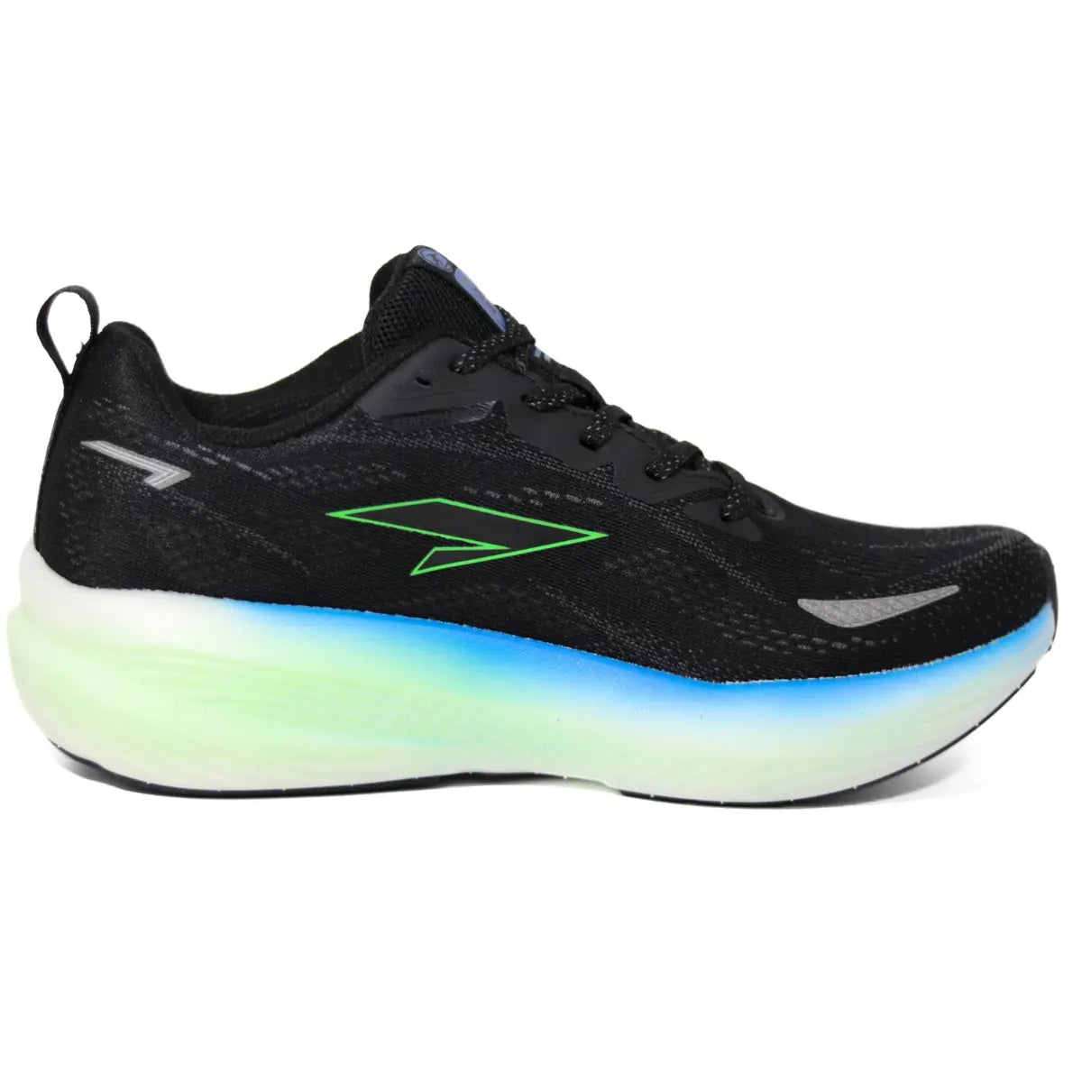 Vista lateral interna de zapatillas deportivas hombre RS Performance Shift color negro con detalles neón
