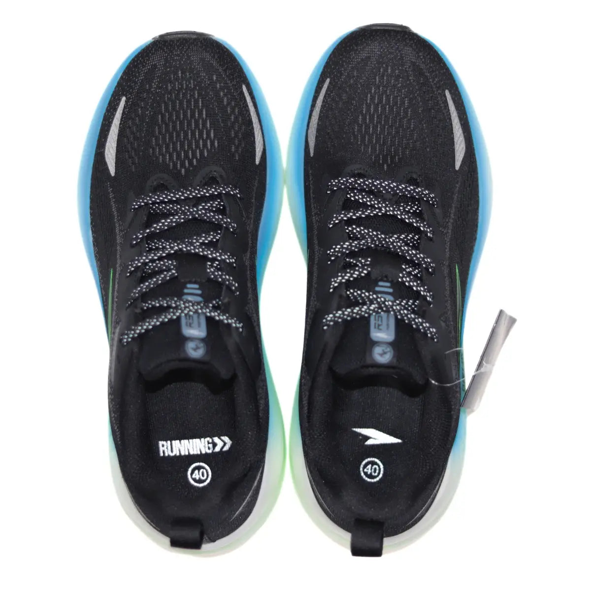 Vista superior interior de zapatillas RS Performance Shift hombre negras mostrando malla de ventilación y cordones texturizados