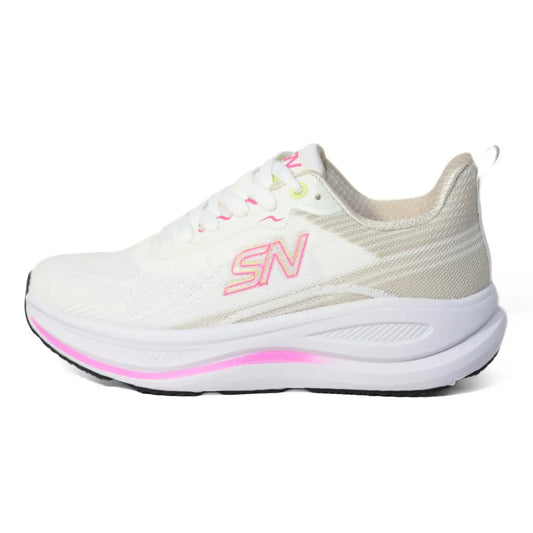 Perfil lateral externo de zapatillas mujer Sneakers Supply Rainbow blancas con detalles rosa
