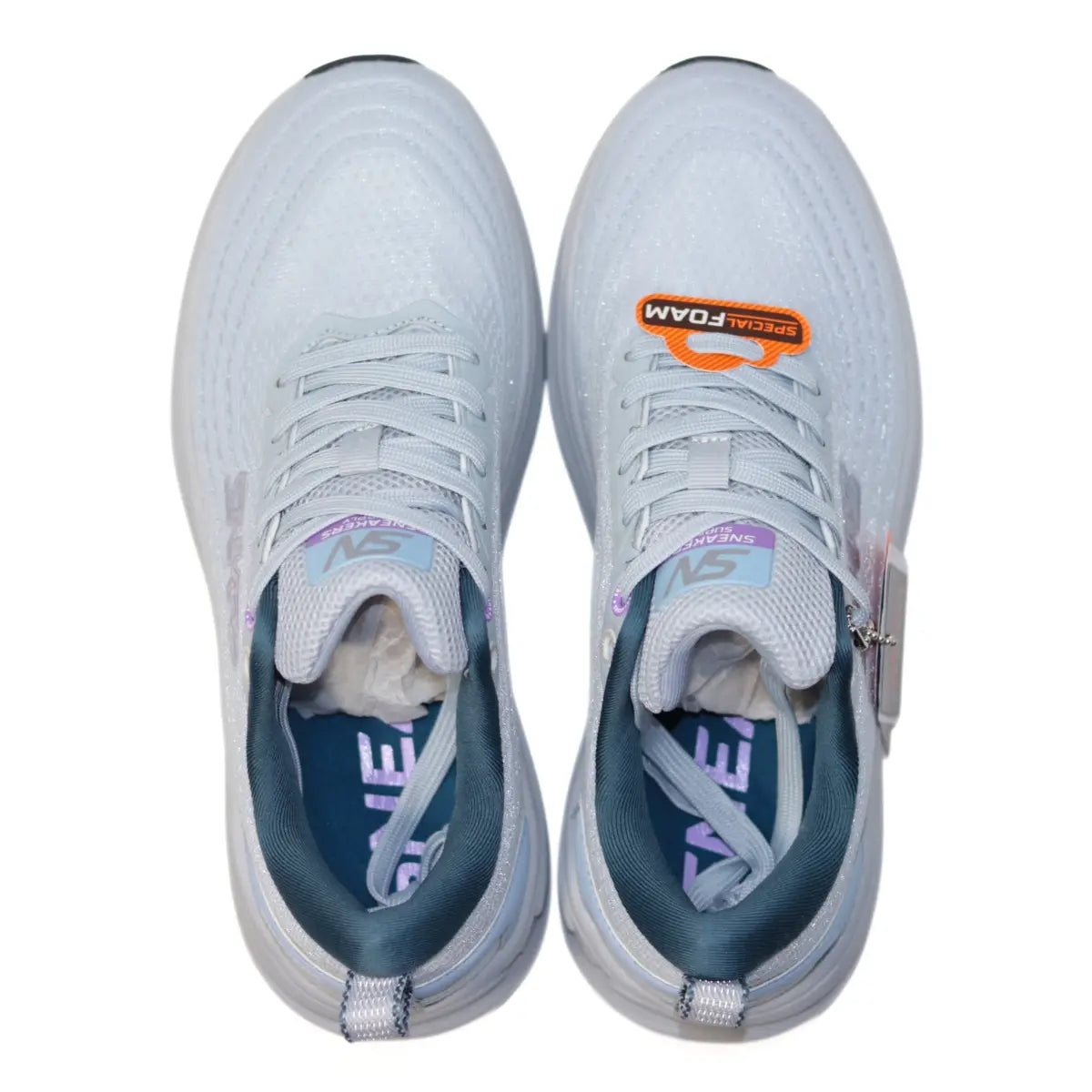 Vista superior interior de zapatillas Sneakers Supply Starnight mujer gris claro con cordones y etiqueta Special Foam