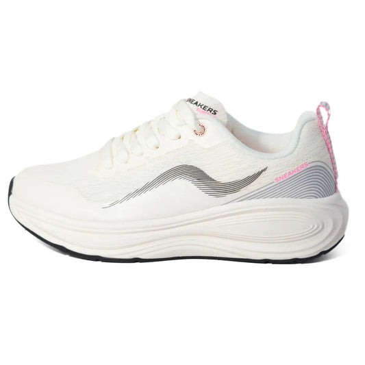 Perfil lateral externo de zapatillas mujer Sneakers Supply Flow blanco hueso con diseño ondulado en la entresuela