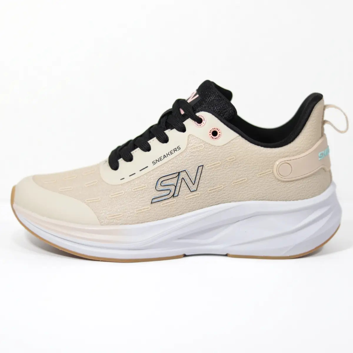 Perfil lateral externo de zapatillas mujer Sneakers Supply Mocca Caramel beige con suela blanca amortiguadora