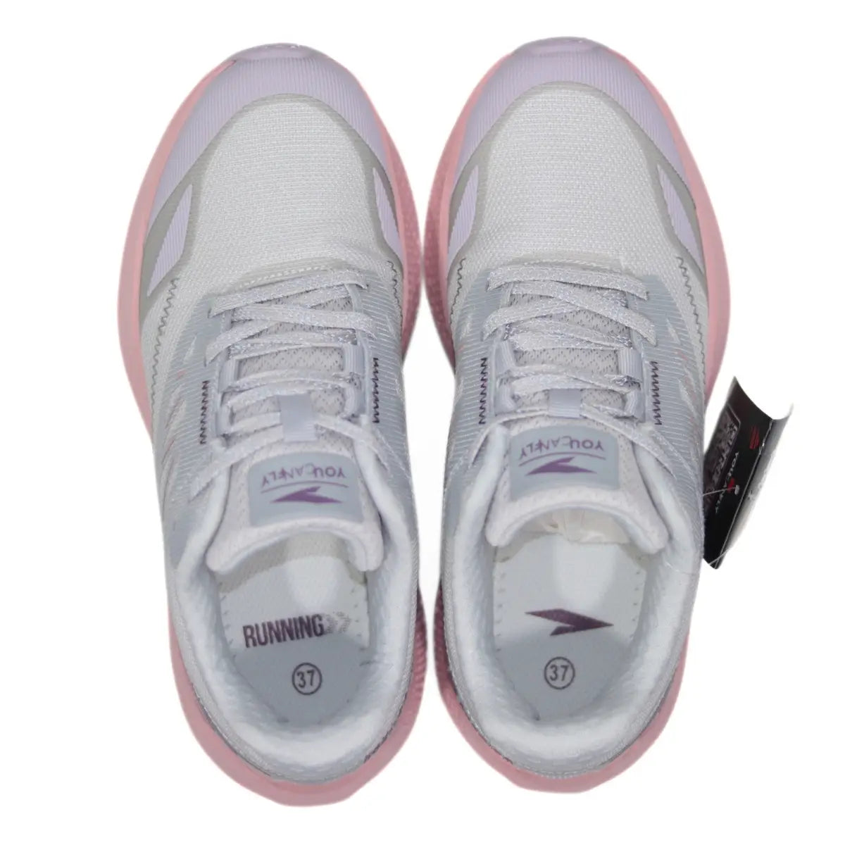 Vista superior interior de zapatillas RS Performance Stellar mujer gris claro mostrando cordones y malla transpirable
