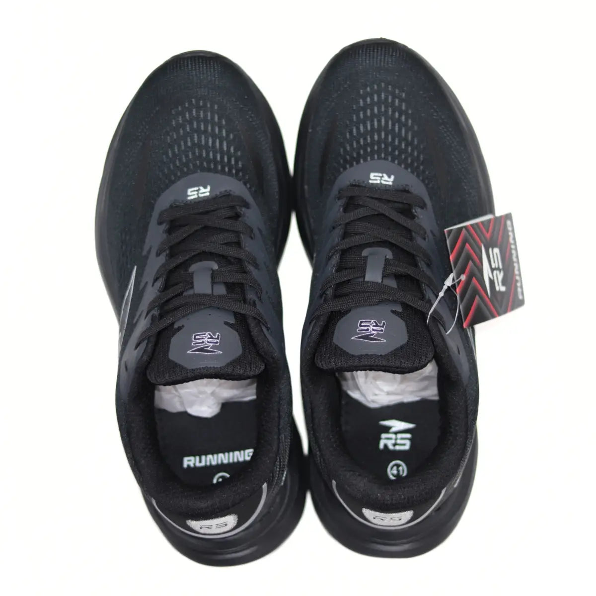 Vista superior interior de zapatillas RS Performance Swift hombre negro mostrando cordones y malla transpirable