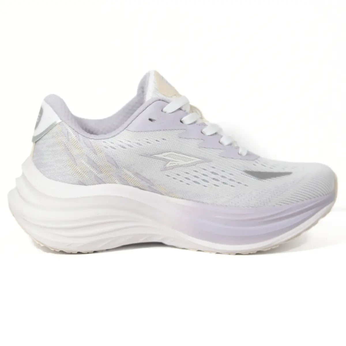 Vista lateral interna zapatillas mujer RS Performance Swift beige lila, amortiguación máxima ideal para Panamá