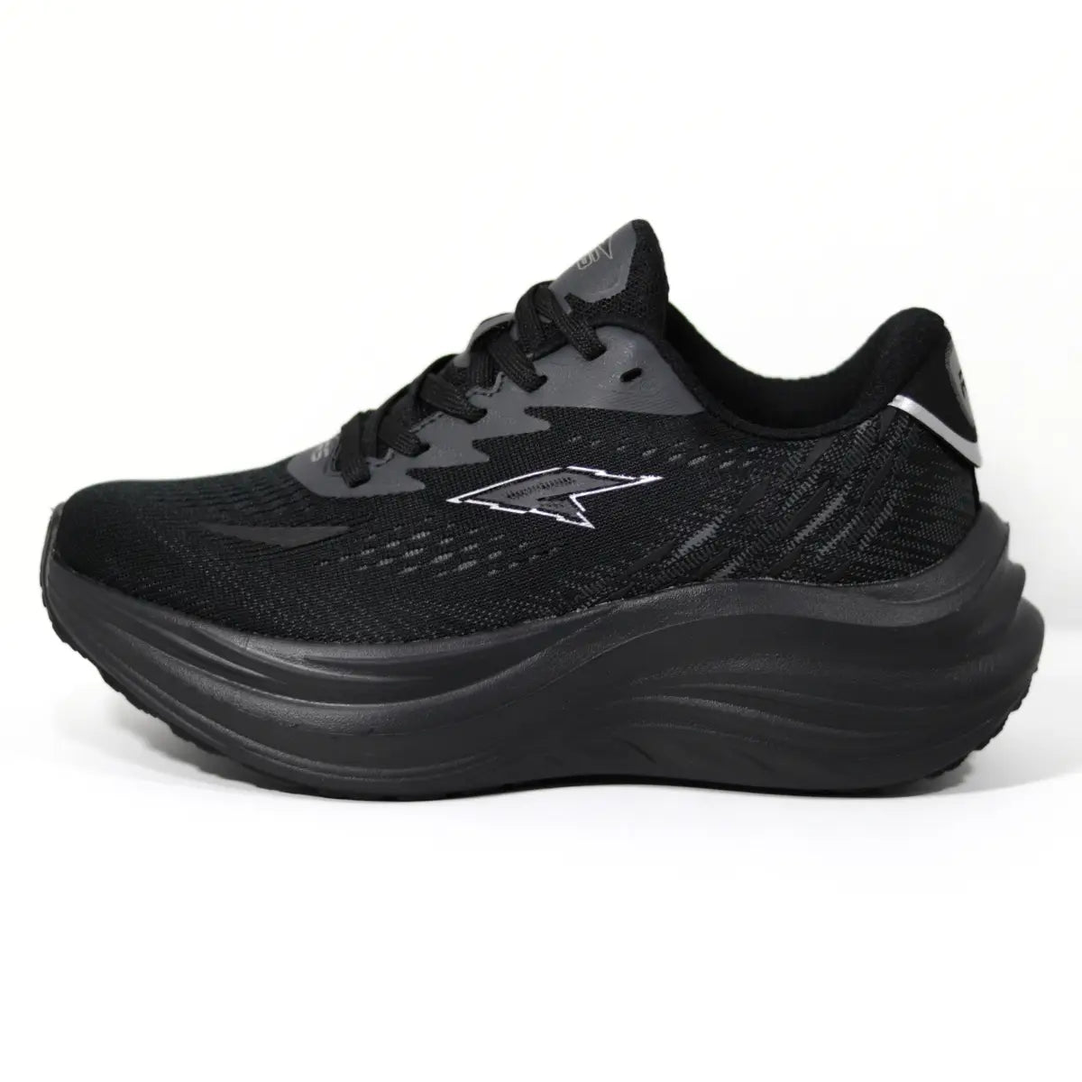 Perfil lateral externo de zapatillas mujer RS Performance Swift color negro con entresuela gruesa amortiguadora