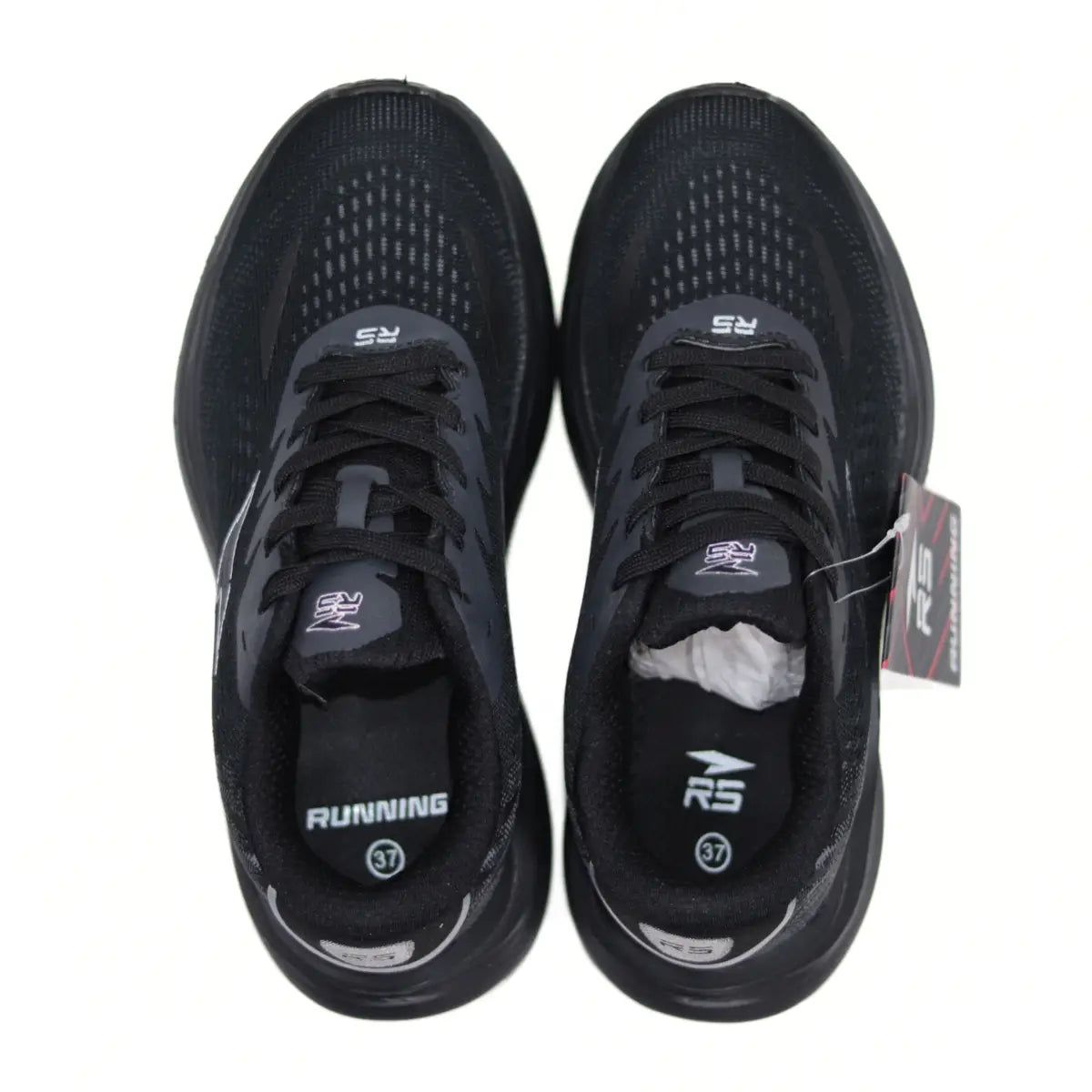 Vista superior de zapatillas RS Performance Swift mujer negras mostrando exterior de malla transpirable y cordones